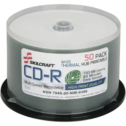 SKILCRAFT® Thermal Printable 52x CD-R Discs, 50-Pack Spindle (AbilityOne 7045-01-626-9521)