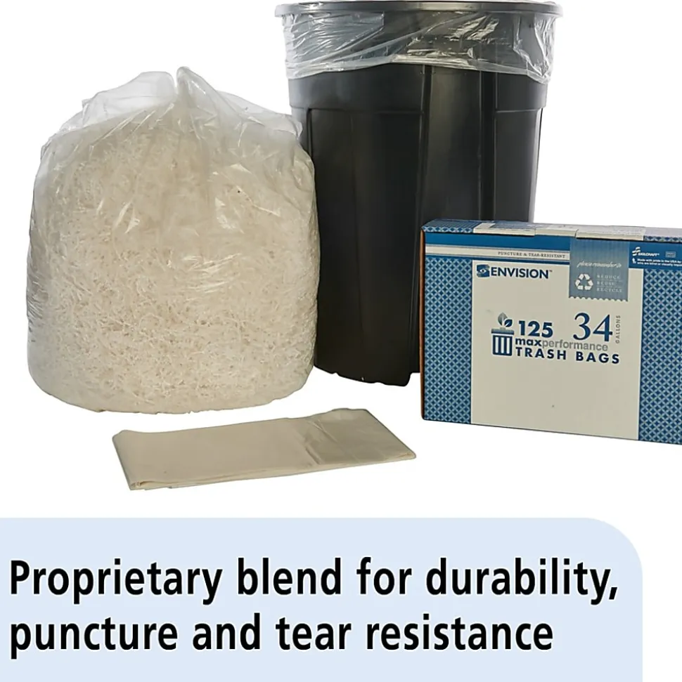 SKILCRAFT Trash Bags, 34 gal, 32"H x 44"W, Clear, 100 Bags (AbilityOne NSN1506256)