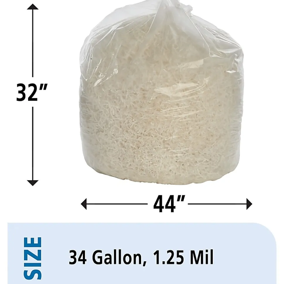 SKILCRAFT Trash Bags, 34 gal, 32"H x 44"W, Clear, 100 Bags (AbilityOne NSN1506256)