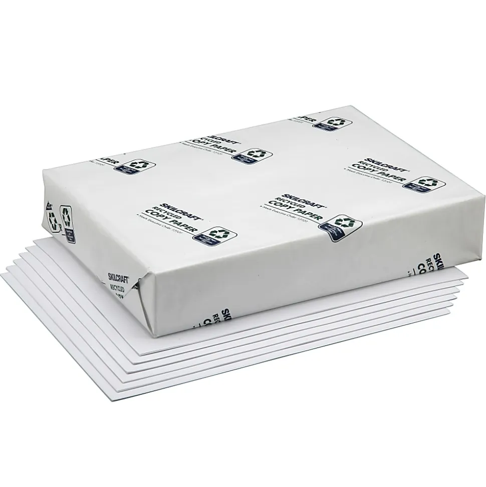 SKILCRAFT® Xerographic Copy Paper, 10 Reams, White, Letter Size, 5000 Sheets Per Case, 20 Lb, 50% Recycled (AbilityOne 7530-01-398 2652) - 3982652