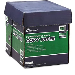 SKILCRAFT® Xerographic Reamless Copy Paper, White, Letter (8.5" x 11"), 2500 Sheets Per Case, 20 Lb, 92 Brightness, 30% Recycled
