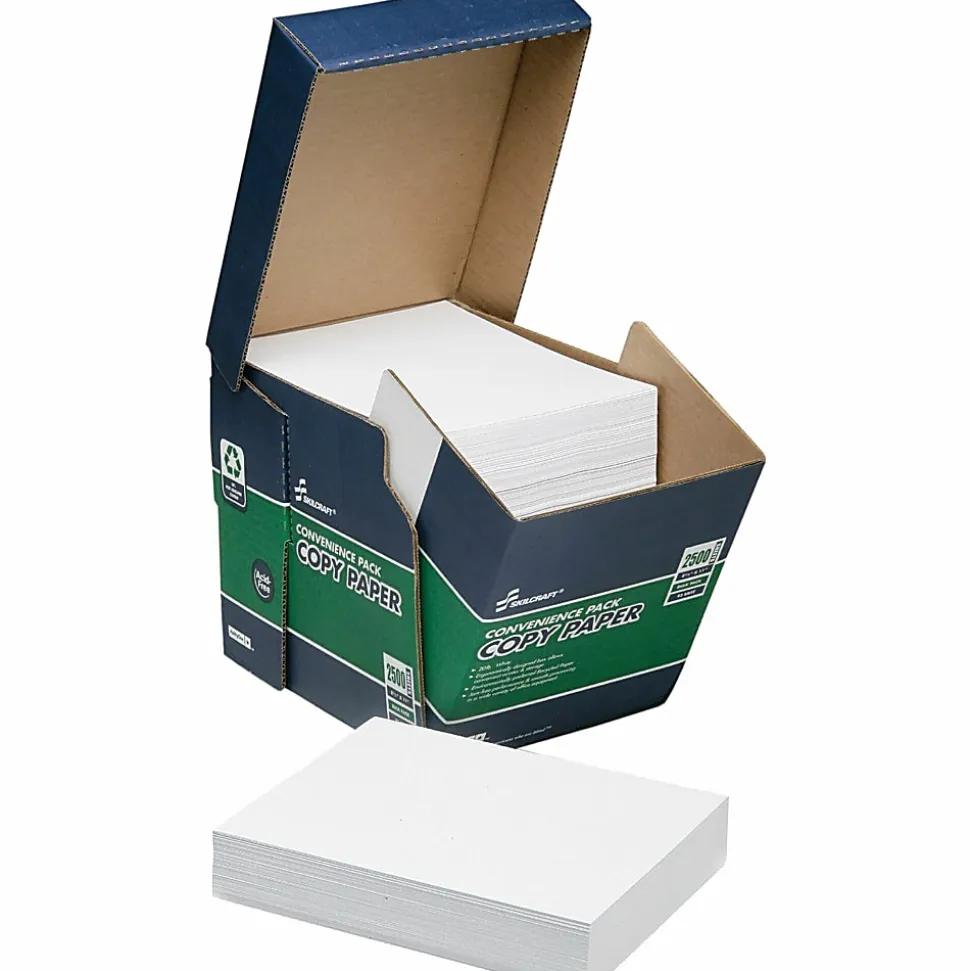 SKILCRAFT® Xerographic Reamless Copy Paper, White, Letter (8.5" x 11"), 2500 Sheets Per Case, 20 Lb, 92 Brightness, 30% Recycled
