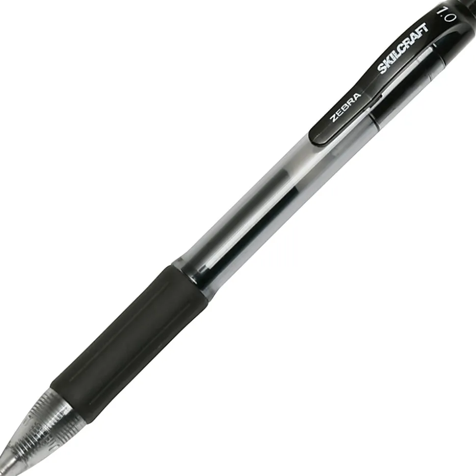 SKILCRAFT Zebra Medium Point Retractable Gel Pen - Medium Pen Point - 1 mm Pen Point Size - Retractable - Black Gel-based Ink - 12 / Dozen