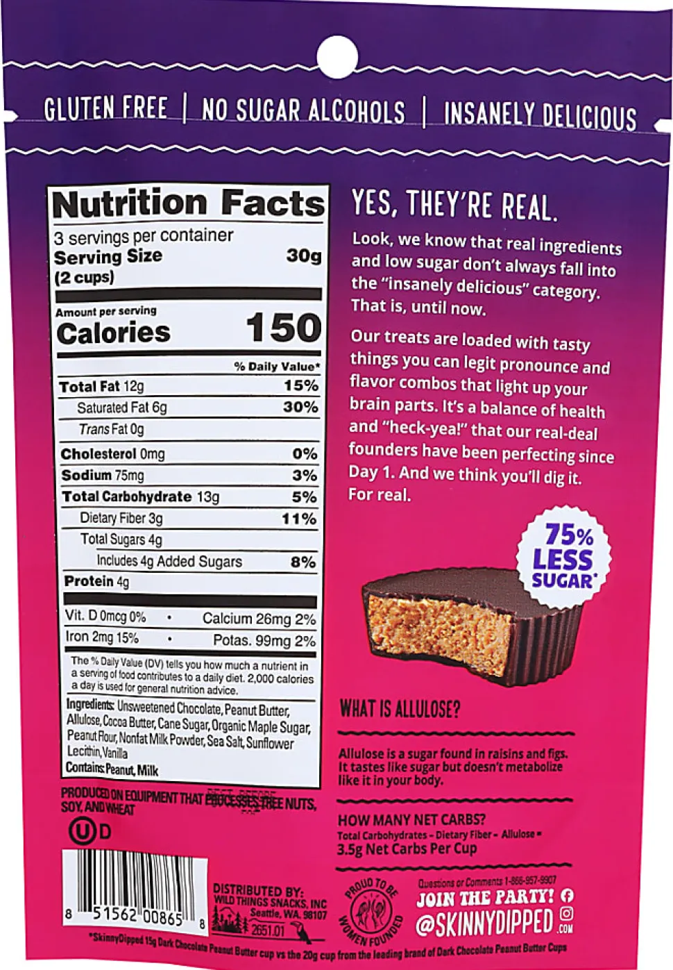 Skinnydipped Peanut Butter Dark Chocolate Cups, 3.17 Oz, Total Qty 10