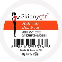 Skinnygirl Single-Serve K-Cup Coffee, Half-Caff Reduced Caffeine Medium Roast, Box Of 24 Pods