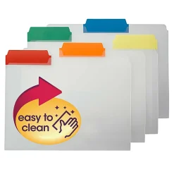 Smead® Clear Poly File Folders With Color Tabs, 1/3 Cut, Letter Size, Assorted Colors, Pack Of 25