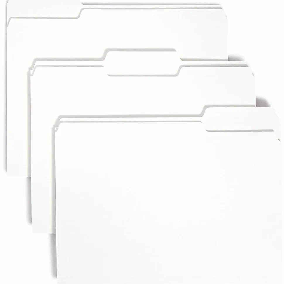 Smead Colored 1/3 Tab Cut Letter Recycled Top Tab File Folder - 8 1/2"x11" - Top Tab Location - Assorted Position Tab Position - White - 10% - 100/Box