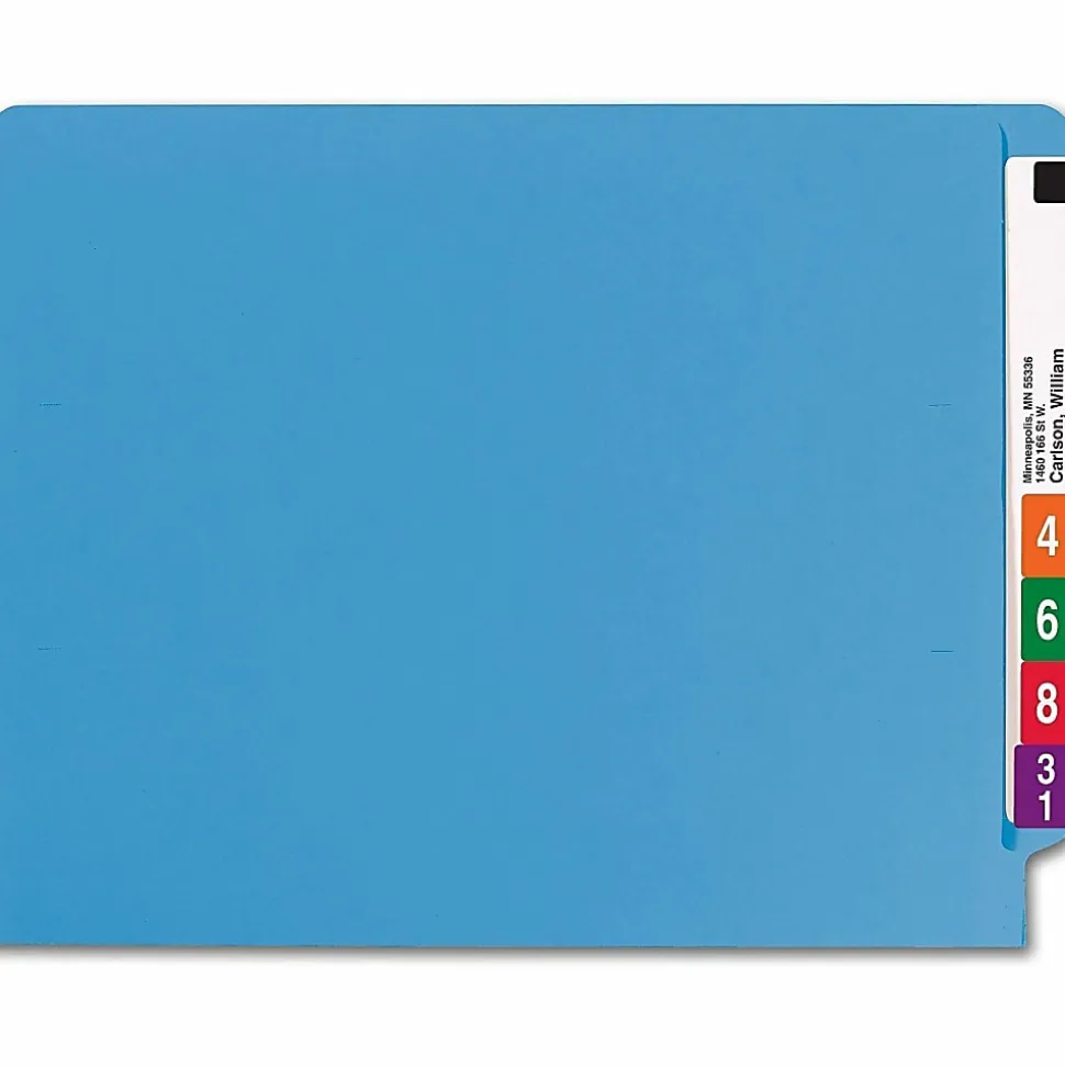 Smead® Color End-Tab Folders, Straight Cut, Letter Size, Blue, Box Of 100
