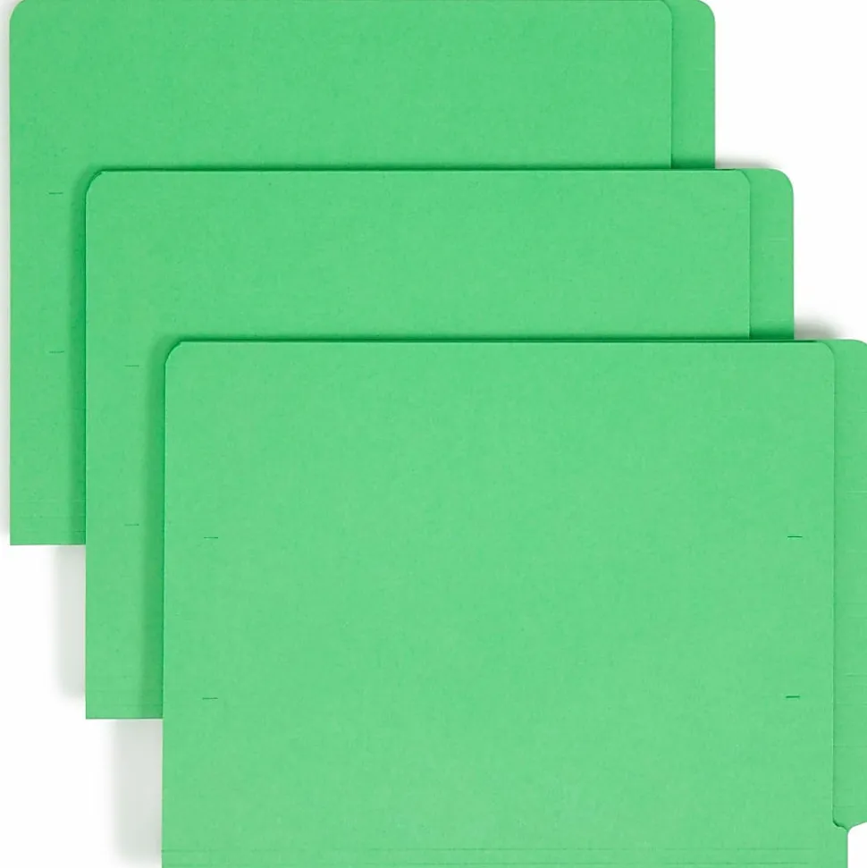 Smead® Color End-Tab Folders With Fasteners, Straight Cut, Letter Size, Green, Pack Of 50