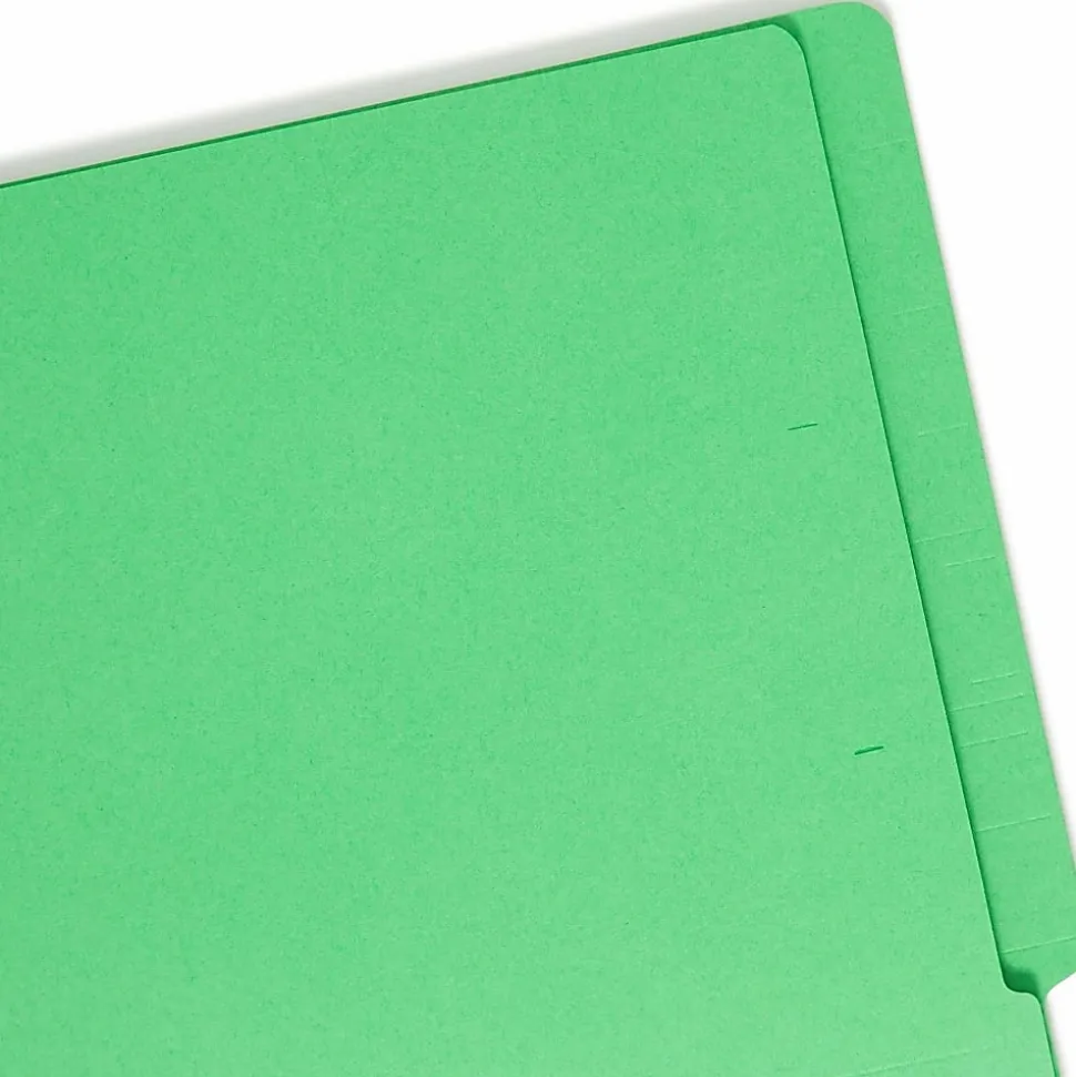 Smead® Color End-Tab Folders With Fasteners, Straight Cut, Letter Size, Green, Pack Of 50