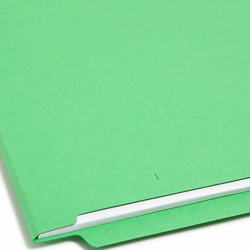 Smead® Color End-Tab Folders With Fasteners, Straight Cut, Letter Size, Green, Pack Of 50