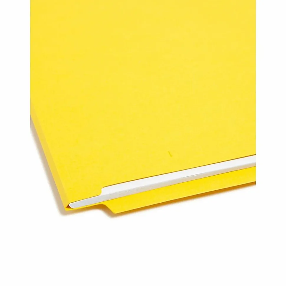 Smead® Color End-Tab Folders With Fasteners, Straight Cut, Letter Size, Yellow, Pack Of 50