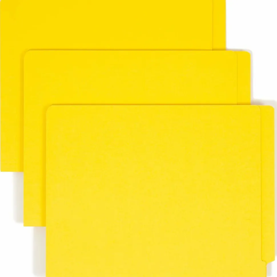 Smead® Color End-Tab Folders With Fasteners, Straight Cut, Letter Size, Yellow, Pack Of 50