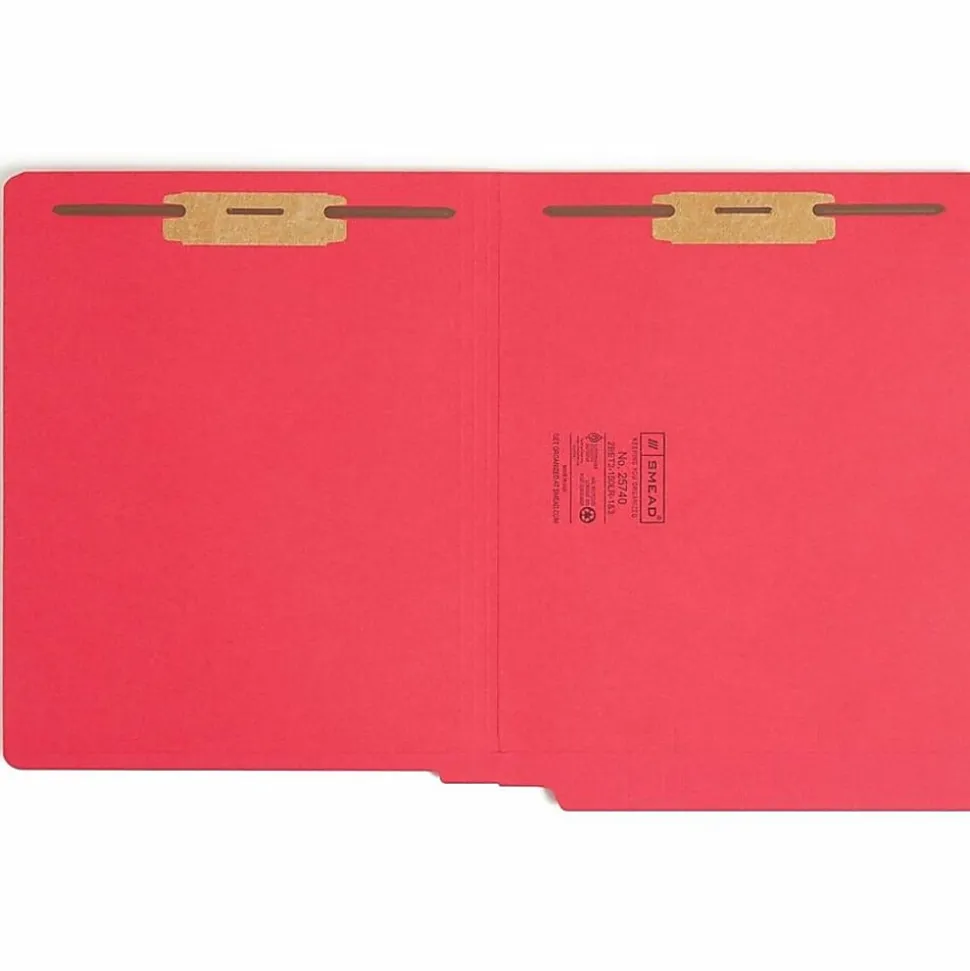 Smead® Color End-Tab Folders With Fasteners, Straight Cut, Letter Size, Red, Pack Of 50