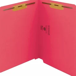 Smead® Color End-Tab Folders With Fasteners, Straight Cut, Letter Size, Red, Pack Of 50