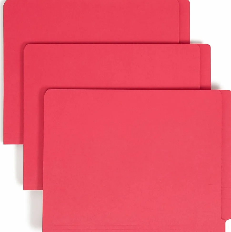 Smead® Color End-Tab Folders With Fasteners, Straight Cut, Letter Size, Red, Pack Of 50