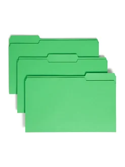 SmeadĀ® Color File Folders, Legal Size, 1/3 Cut, Green, Box Of 100