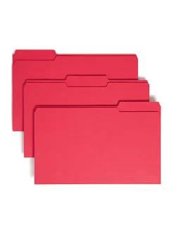 SmeadĀ® Color File Folders, Legal Size, 1/3 Cut, Red, Box Of 100