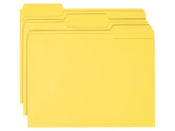 SmeadĀ® Color File Folders, Letter Size, 1/3 Cut, Yellow, Box Of 100