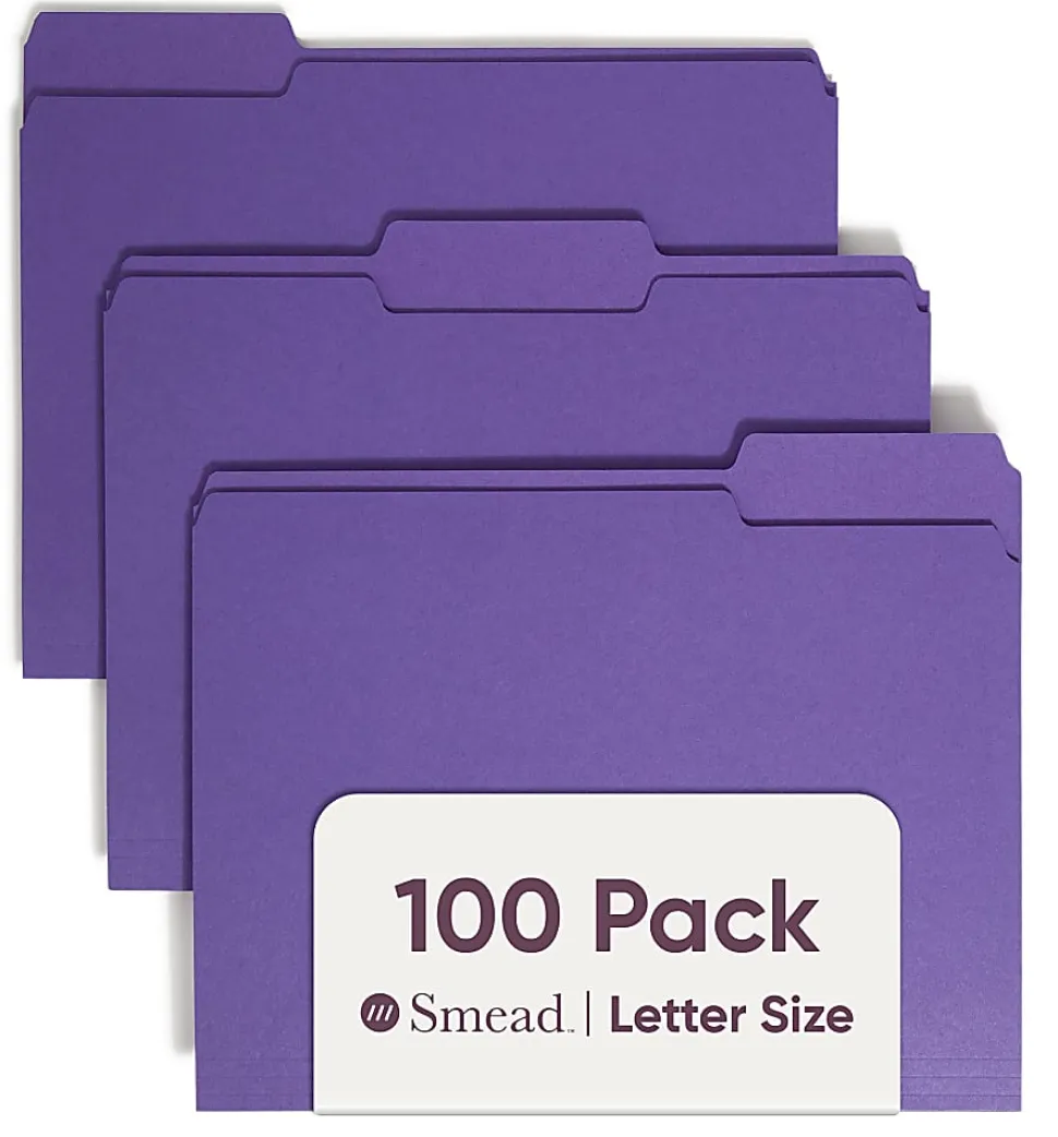 Smead® Color File Folders, Letter Size, 1/3 Cut, Purple, Box Of 100
