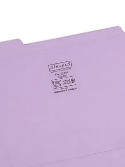 Smead® Color File Folders, With Reinforced Tabs, Letter Size, 1/3 Cut, Lavender, Box Of 100