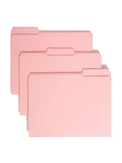 SmeadĀ® Color File Folders, With Reinforced Tabs, Letter Size, 1/3 Cut, Pink, Box Of 100