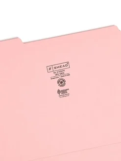 Smead® Color File Folders, With Reinforced Tabs, Letter Size, 1/3 Cut, Pink, Box Of 100