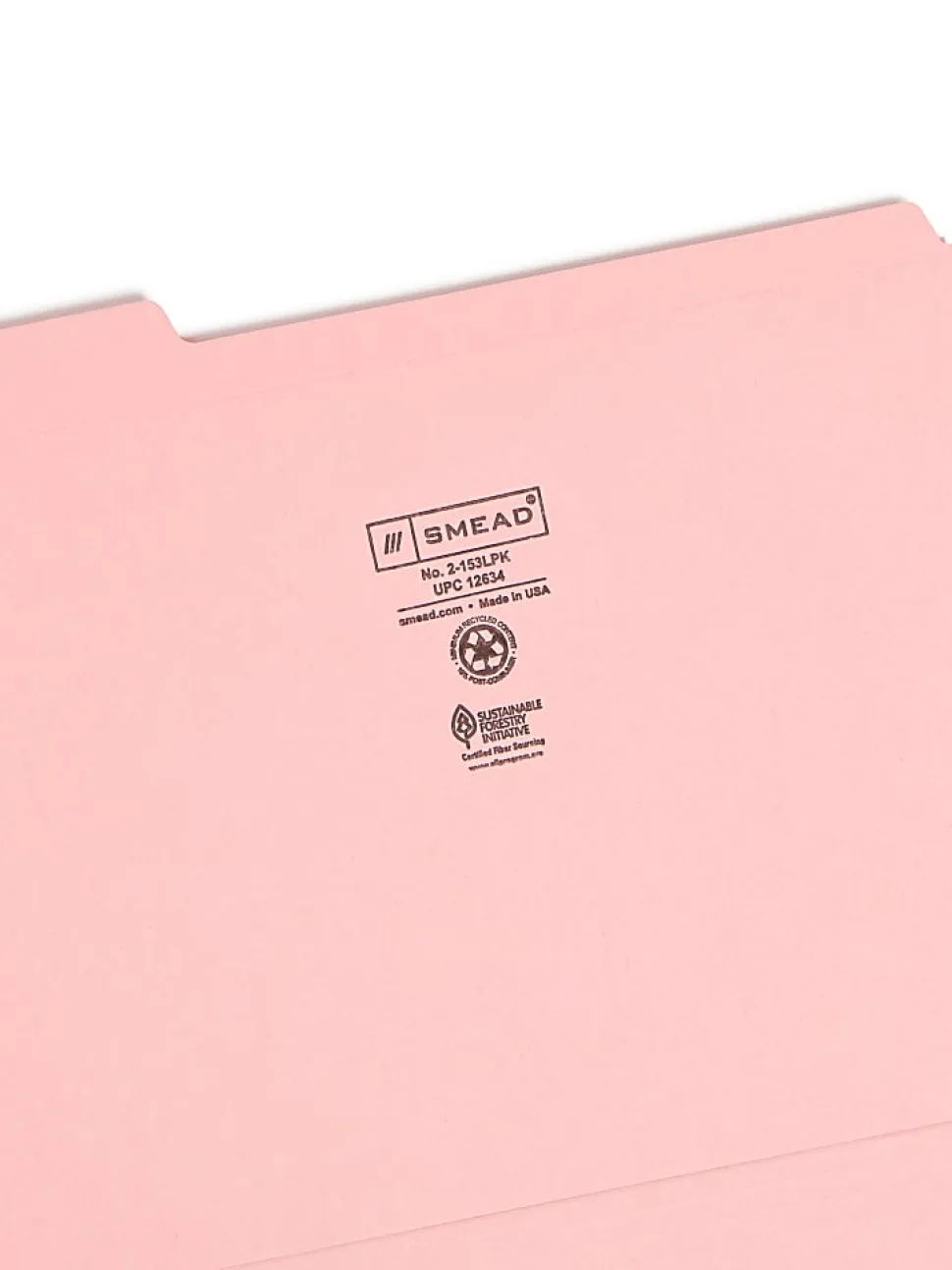 Smead® Color File Folders, With Reinforced Tabs, Letter Size, 1/3 Cut, Pink, Box Of 100