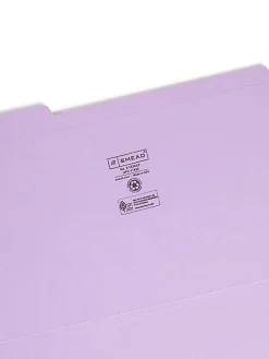 Smead® Color File Folders, With Reinforced Tabs, Legal Size, 1/3 Cut, Lavender, Box Of 100