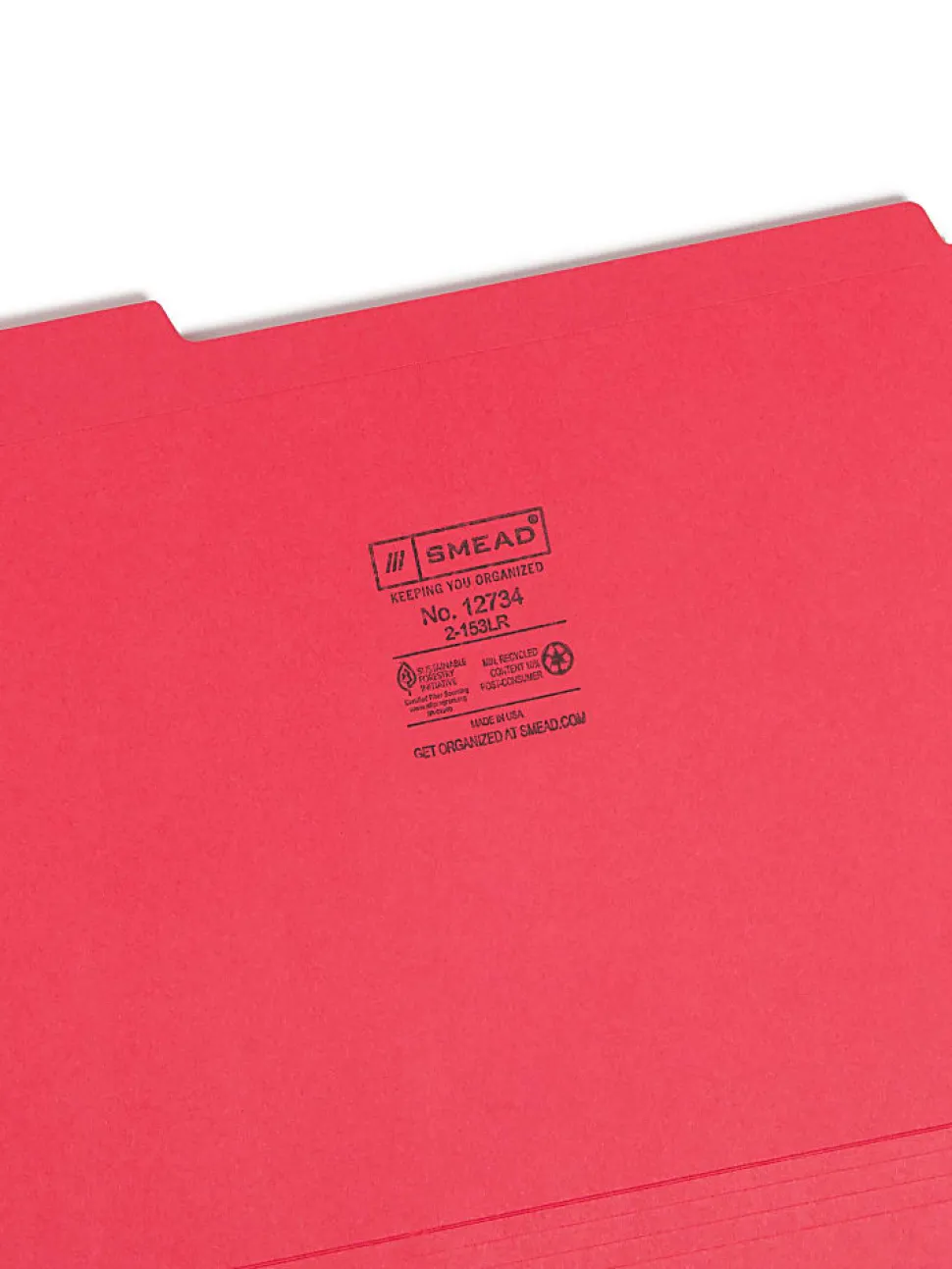 Smead® Color File Folders, With Reinforced Tabs, Letter Size, 1/3 Cut, Red, Box Of 100