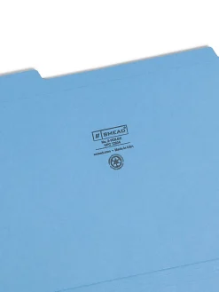 SmeadĀ® Color File Folders, With Reinforced Tabs, Letter Size, 1/3 Cut, Blue, Box Of 100