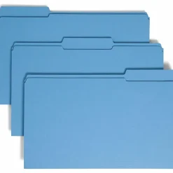 Smead® Color File Folders, With Reinforced Tabs, Legal Size, 1/3 Cut, Blue, Box Of 100