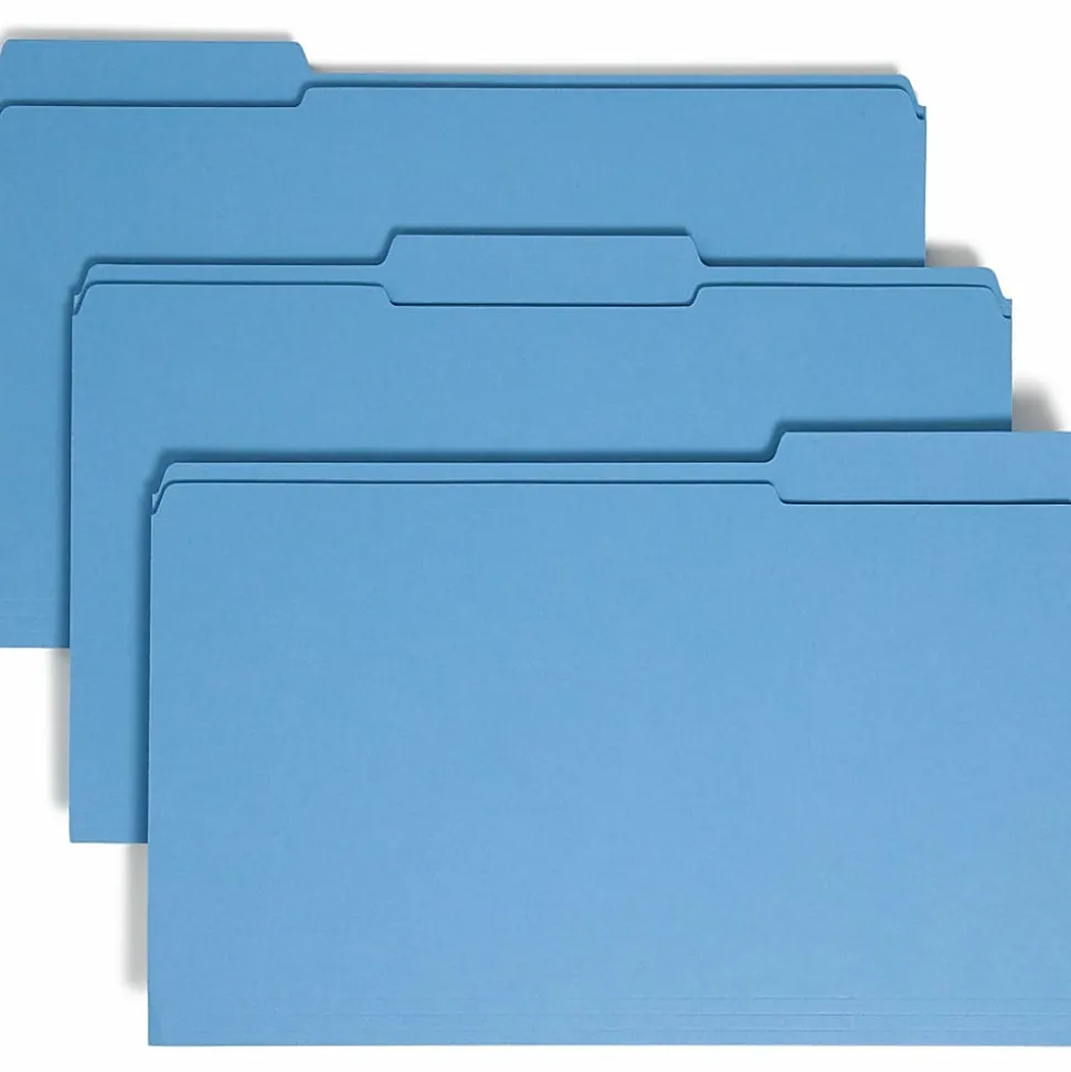 Smead® Color File Folders, With Reinforced Tabs, Legal Size, 1/3 Cut, Blue, Box Of 100