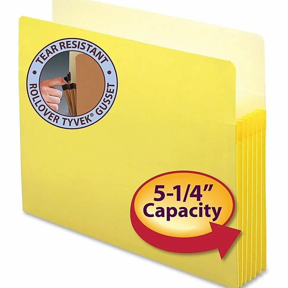 Smead® Color File Pockets, Letter Size, 5 1/4" Expansion, 9 1/2" x 11 3/4", Yellow