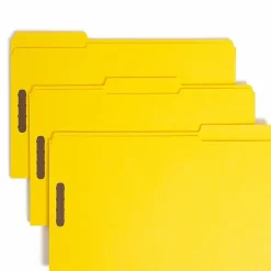 Smead® Color Reinforced Tab Fastener Folders, Legal Size, 1/3 Cut, Yellow, Pack Of 50