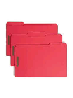 Smead® Color Reinforced Tab Fastener Folders, Legal Size, 1/3 Cut, Red, Pack Of 50