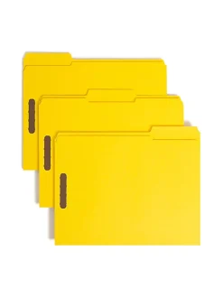 Smead® Color Reinforced Tab Fastener Folders, Letter Size, 1/3 Cut, Yellow, Pack Of 50