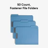 Smead® Color Reinforced Tab Fastener Folders, Letter Size, 1/3 Cut, Blue, Pack Of 50 (12040)