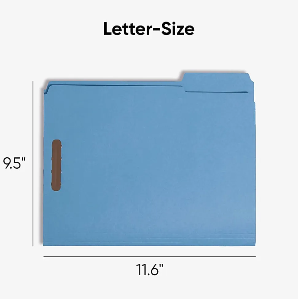 Smead® Color Reinforced Tab Fastener Folders, Letter Size, 1/3 Cut, Blue, Pack Of 50 (12040)