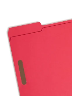 Smead® Color Reinforced Tab Fastener Folders, Letter Size, 1/3 Cut, Red, Pack Of 50