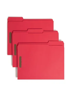 Smead® Color Reinforced Tab Fastener Folders, Letter Size, 1/3 Cut, Red, Pack Of 50