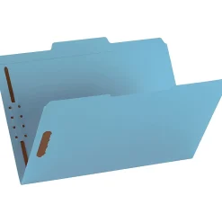 Smead® Color Reinforced Tab Fastener Folders, Legal Size, 1/3 Cut, Blue, Pack Of 50