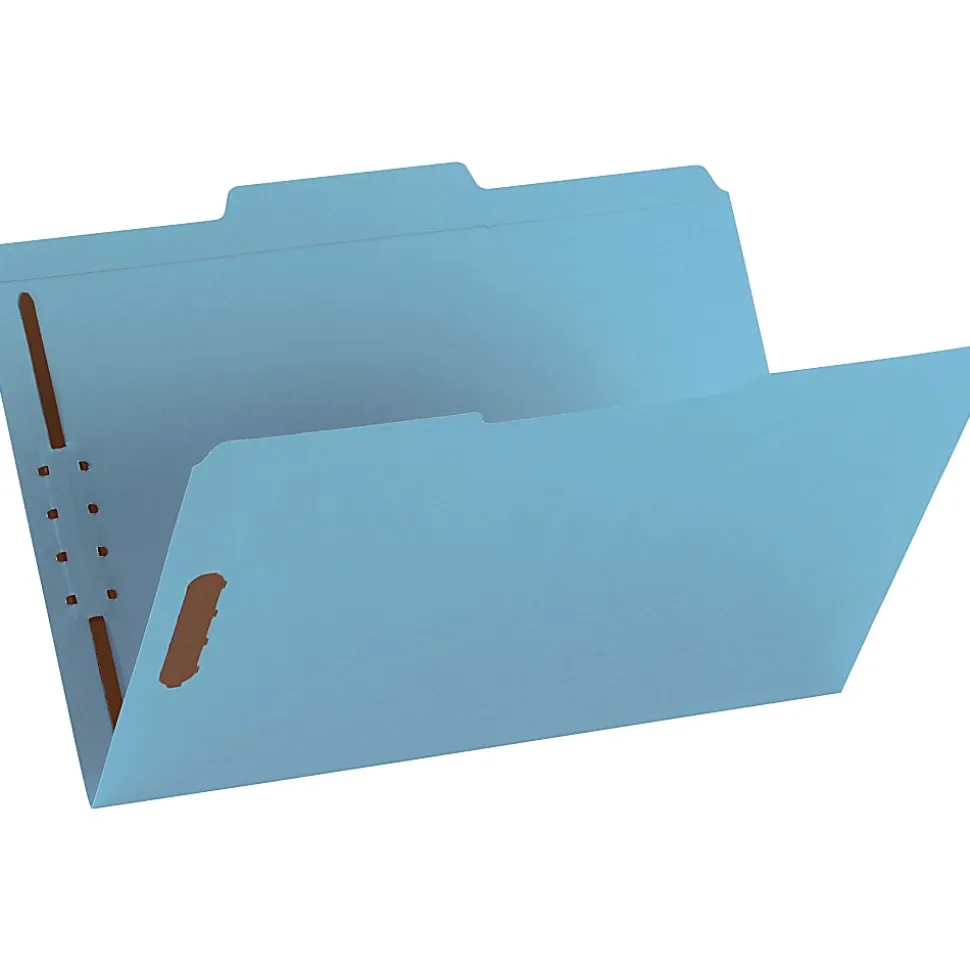 Smead® Color Reinforced Tab Fastener Folders, Legal Size, 1/3 Cut, Blue, Pack Of 50
