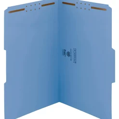 Smead® Color Reinforced Tab Fastener Folders, Legal Size, 1/3 Cut, Blue, Pack Of 50