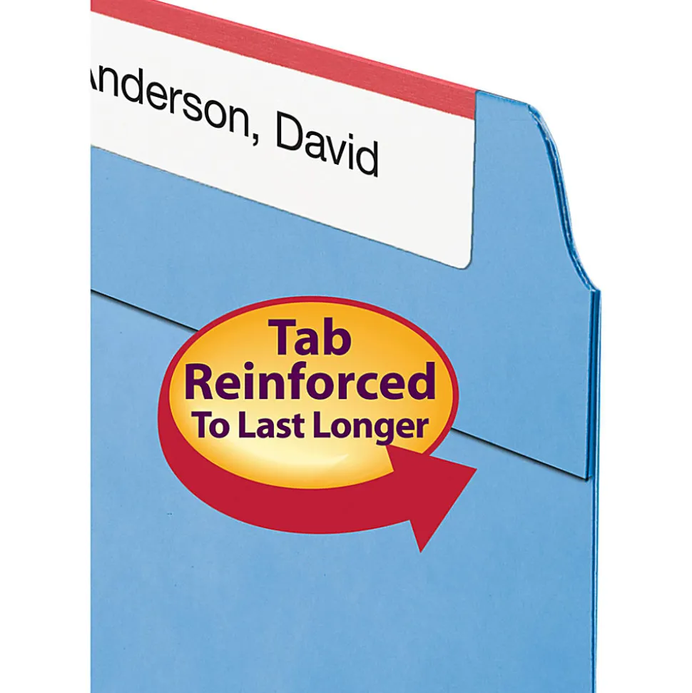 Smead® Color Reinforced Tab Fastener Folders, Legal Size, 1/3 Cut, Blue, Pack Of 50