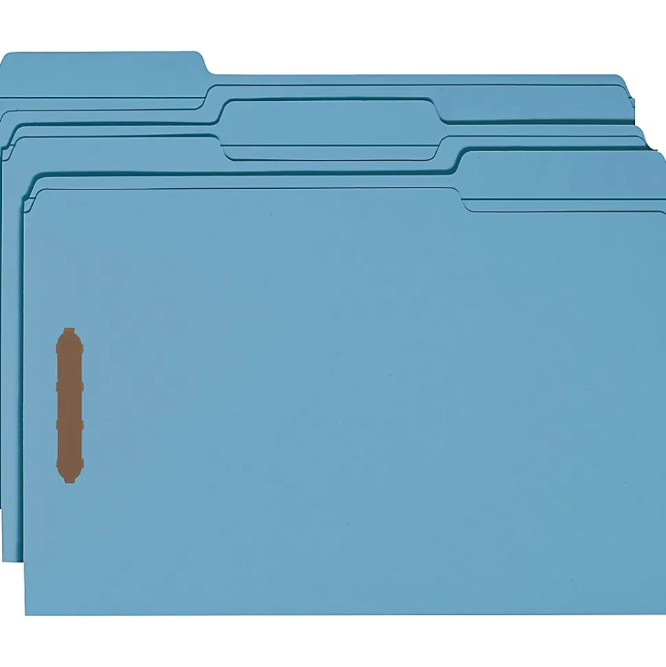 Smead® Color Reinforced Tab Fastener Folders, Legal Size, 1/3 Cut, Blue, Pack Of 50