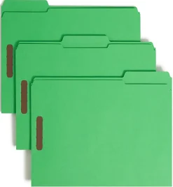 Smead® Color Reinforced Tab Fastener Folders, Letter Size, 1/3 Cut, Green, Pack Of 50