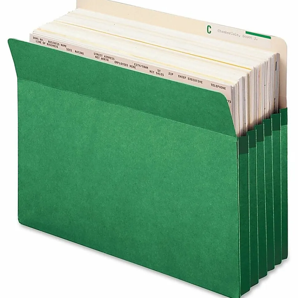 Smead® Color Top-Tab File Pockets, Letter Size, 5 1/4" Expansion, Green