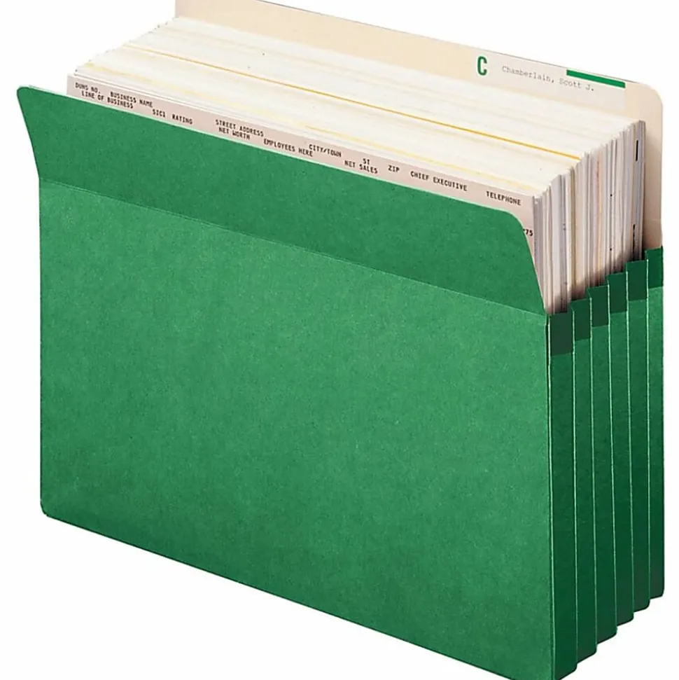Smead® Color Top-Tab File Pockets, Letter Size, 5 1/4" Expansion, Green