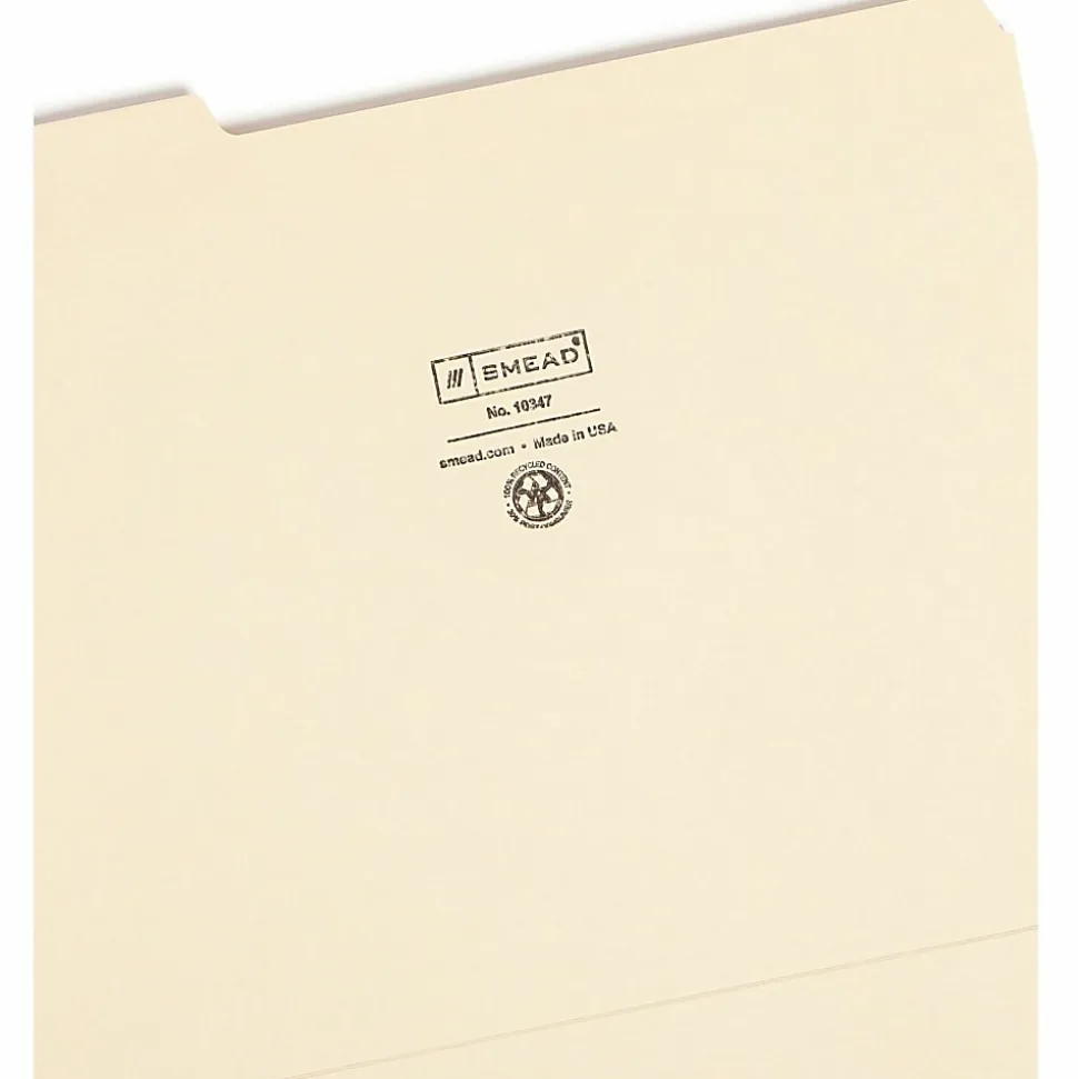 Smead® 1/3-Cut Manila File Folders, Letter Size, 100% Recycled, Manila, Box Of 100
